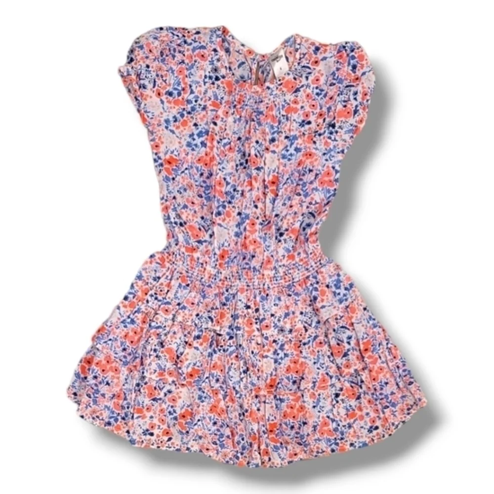 Oshkosh B'gosh Coral, Blue And White Floral Sleeveless Ruffle Dress - Size 4